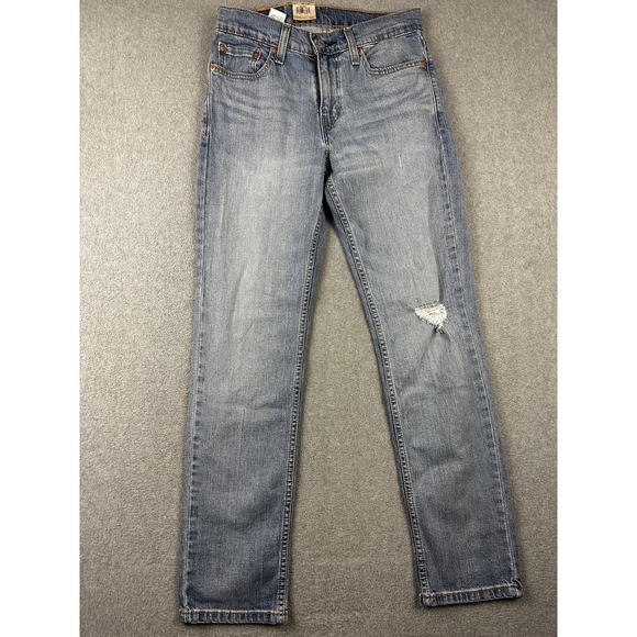Levis 511 Jeans Mens 28x30 Blue Light Wash Slim Stretch Water Less Distressed - Picture 1 of 12
